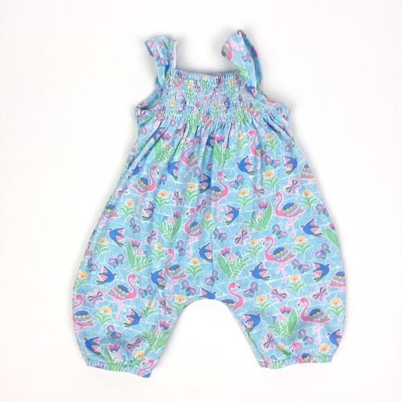 JoJo Maman Bebe Blue Flamingo Jumpsuit 0-3 Months - Picture 1 of 6